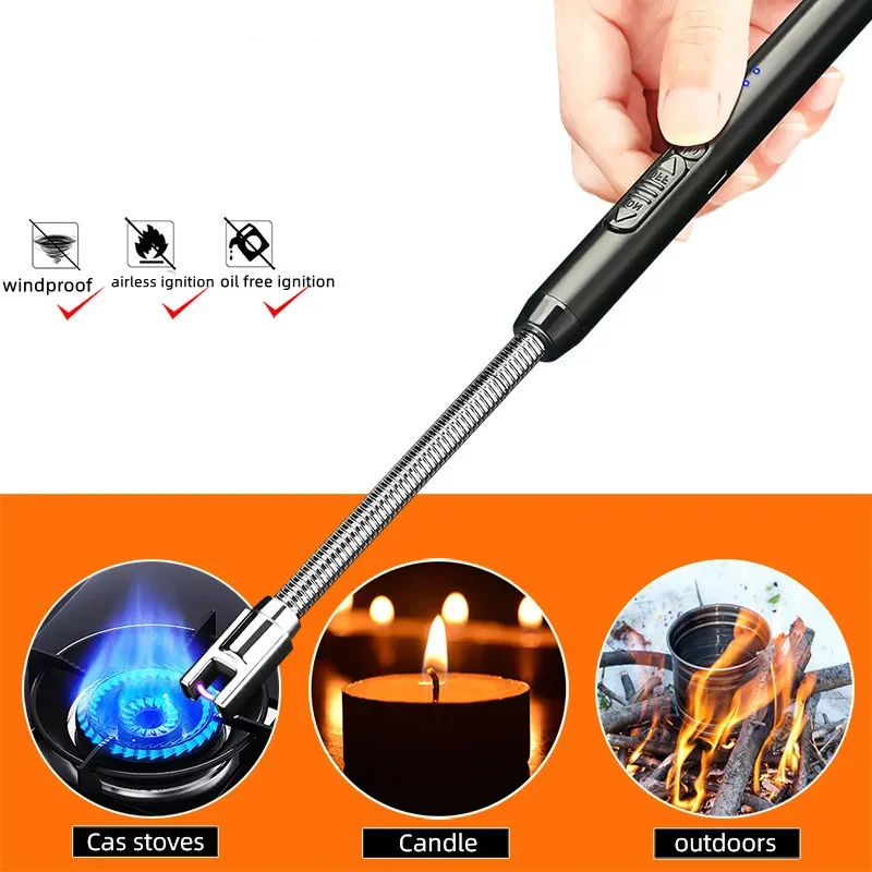 Plasma Pulse Arc Lighter, 360 ° Use, Outdoor Metal, Windproof,Home Kitchen Candle, Gas Stove, Power Display, Hook Point Fire Gu