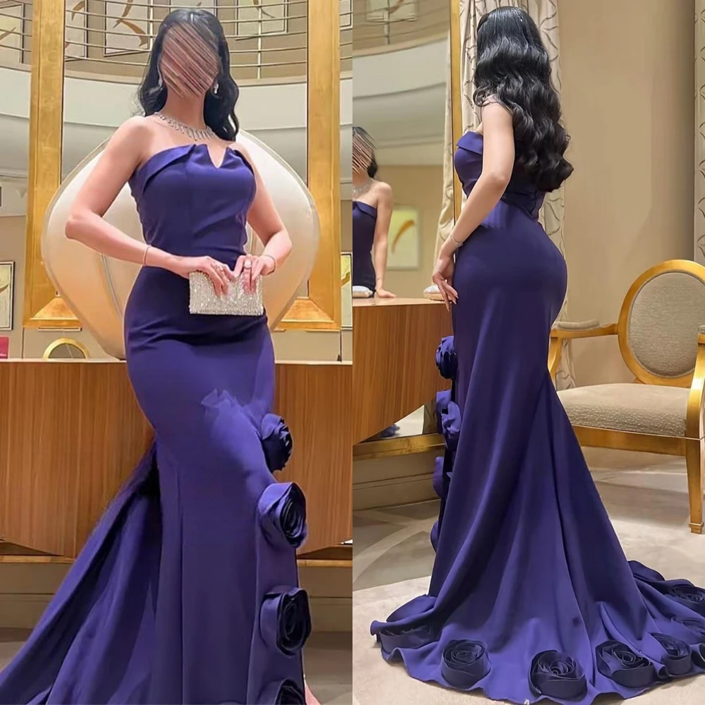 Customized Elegant Strapless Evening Dress and Temperament Jersey Special Occasion Gowns and Delicate Flowers Cocktail Dresses