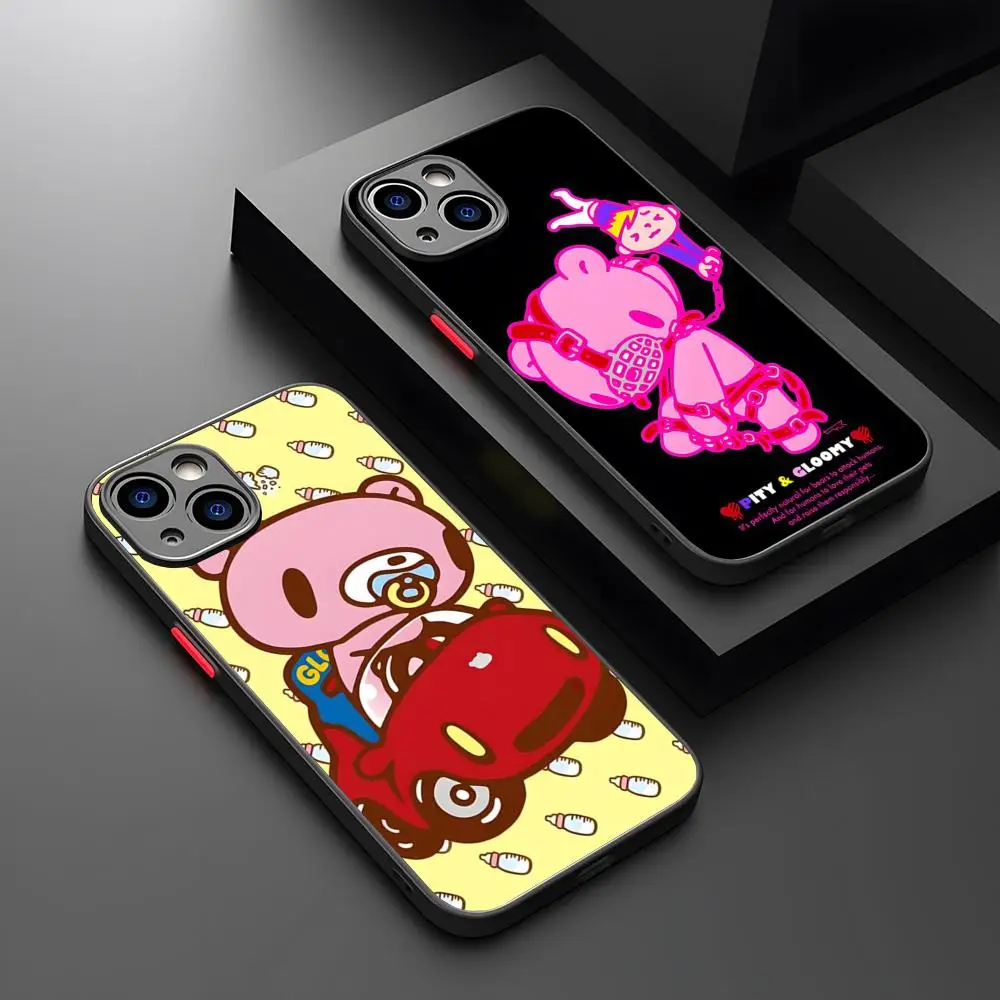 MINISO-Cartoon Gloomy Bear Phone Case Matte Transparent For 16 15 IPhone 12 11 13 Pro Max X XR 8 Plus Back Cover