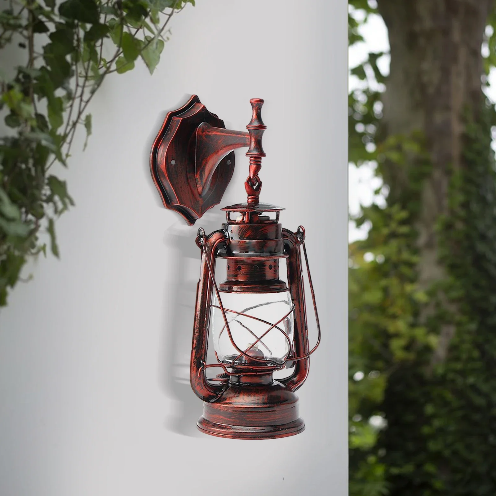 

Антикварный бронзовый пластиковый настенный светильник, прозрачный плафон в стиле винтажного фонаря с цоколем E27 для спальни и веранды