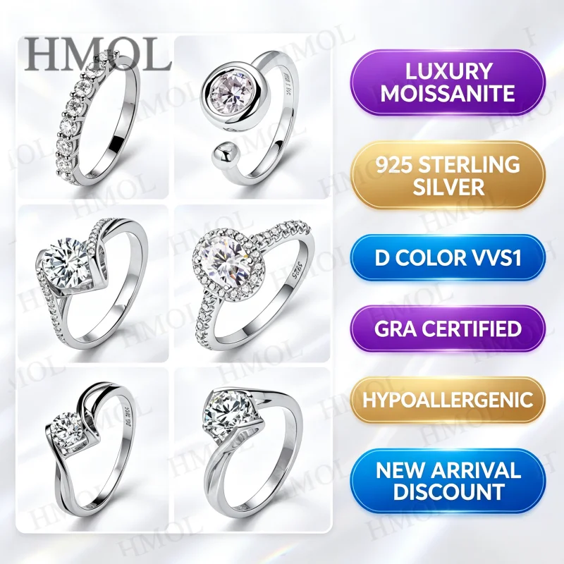 Moissanite Ring promotional 0.5-1CT Round D VVS1 GRA Certified 925 Sterling Silver Office Commute No Fade Women Gift Jewelry