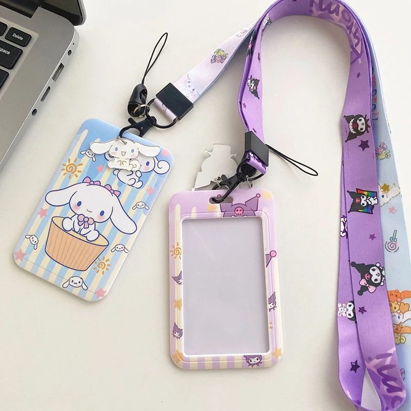 Cartoon Sanrio Series Anime Card Holder Lanyard ID Protective Case Anti-lost Hanging Neck Cartoons Cute Card Case