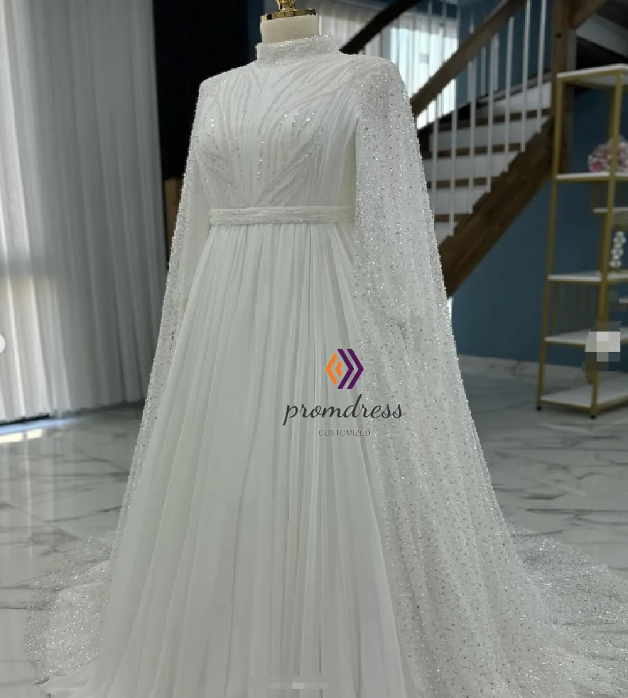 Vestido de casamento muçulmano com lantejoulas e glitter, elegante, manga longa, turco, árabe, plus size, vestidos de noiva gregos