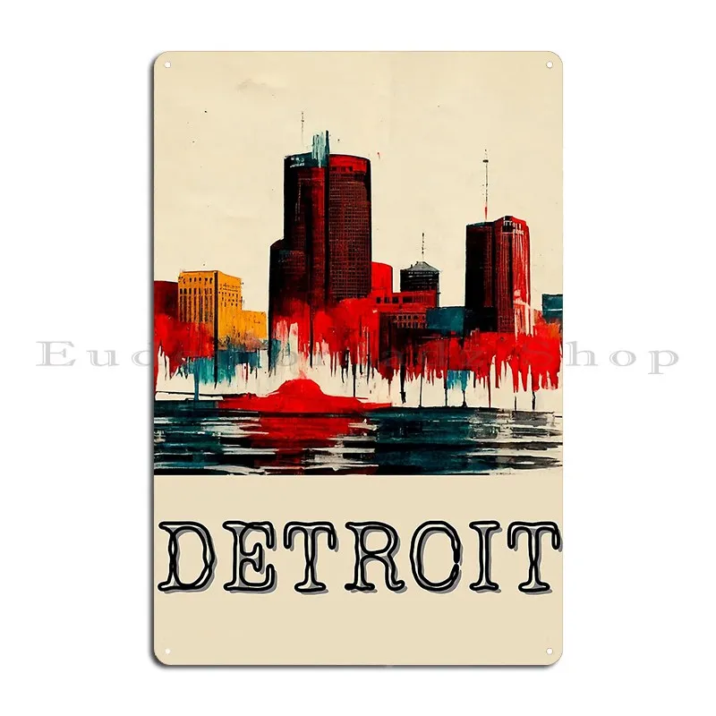 Artistic Detroit Painting Metal Sign Party Plaques Personalized Bar Wall Decor Tin Sign Poster