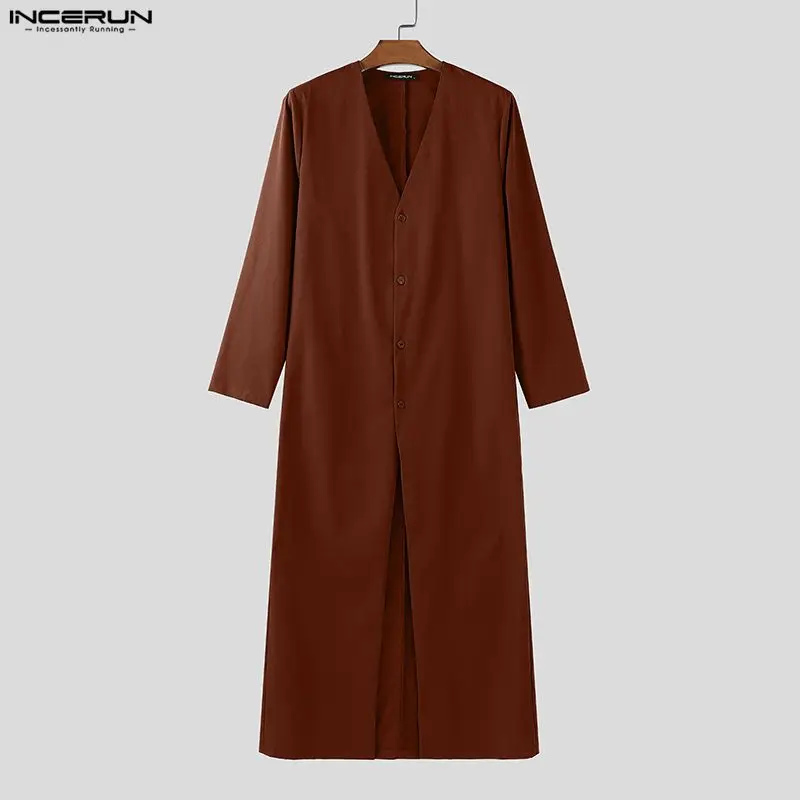 

INCERUN Men Long Style Shirt V Neck Long Sleeve Button Casual Male Tops Streetwear Shirts Loose 2025 Fashion Men Clothing Solid