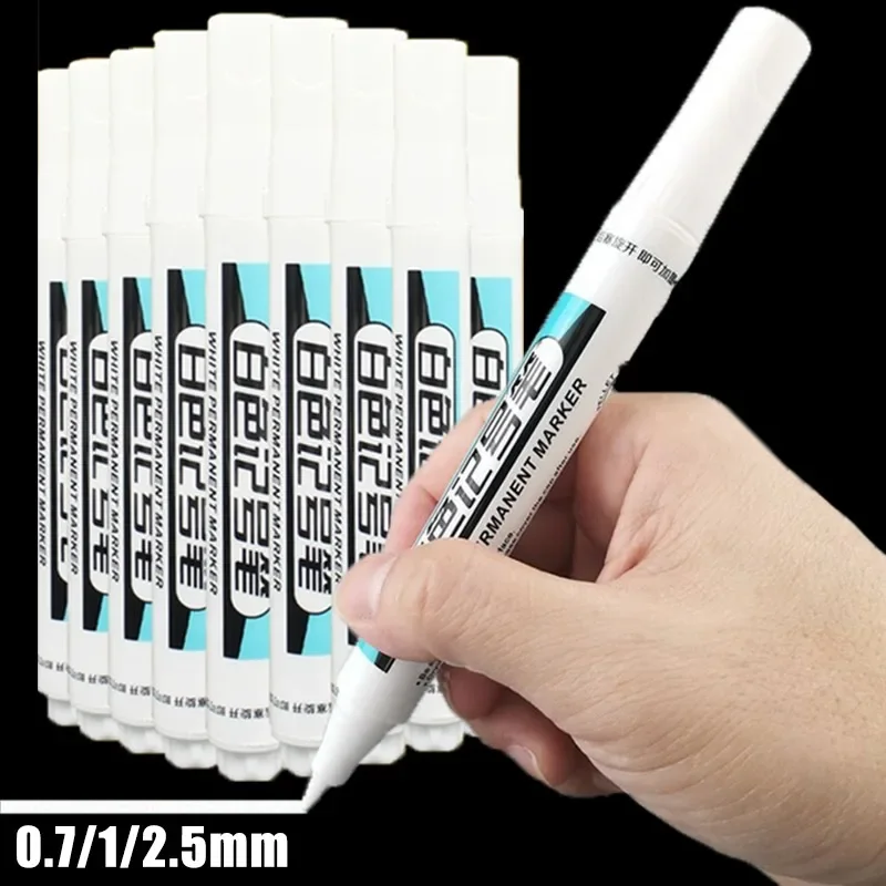 3-1Pcs 0.7/1.0/2.5MM White Permanent Marker Pens Oily Waterproof Tire Painting Graffiti Pens for Fabric Wood Leather Marker Pen