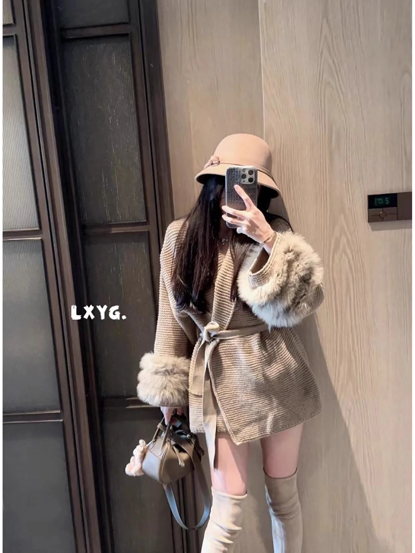 ربيع الخريف رقيقة Hebe Sle متماسكة معطف المرأة Ele الراقية الشعور معطف مع حزام التعادل والفراء Sves تخفيف غير رسمي Sle