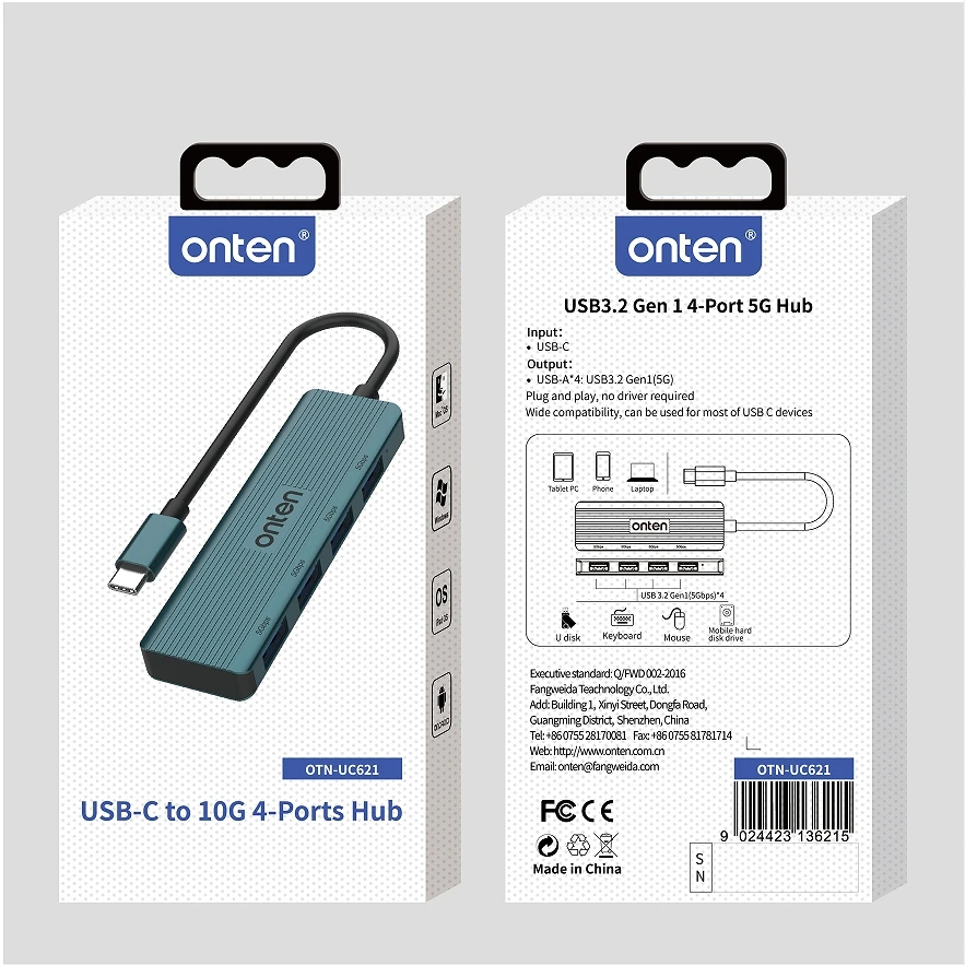 ONTEN Original OTN-UC621 USB-C 4-port USB 3.2 Gen 1 5Gbps hub
