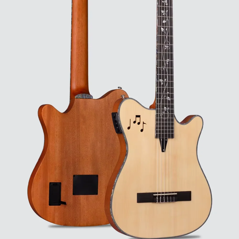 6 String Solid Wood Acoustic Guitar 40 Inch Spruce Mahogany Construction Creative Music Notes Graphic For Practice & Performance