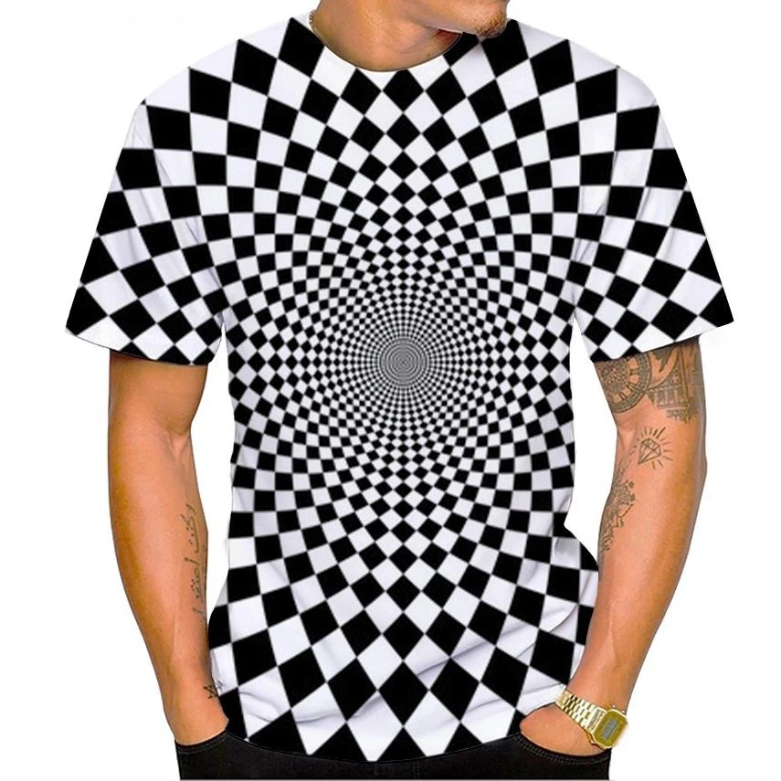 

New Vertigo 3d Print Men Casual Hip-hop Tshirt New In Short-sleeve Cool Optical Illusion Graphic T-shirt Men's Funny T-shirt