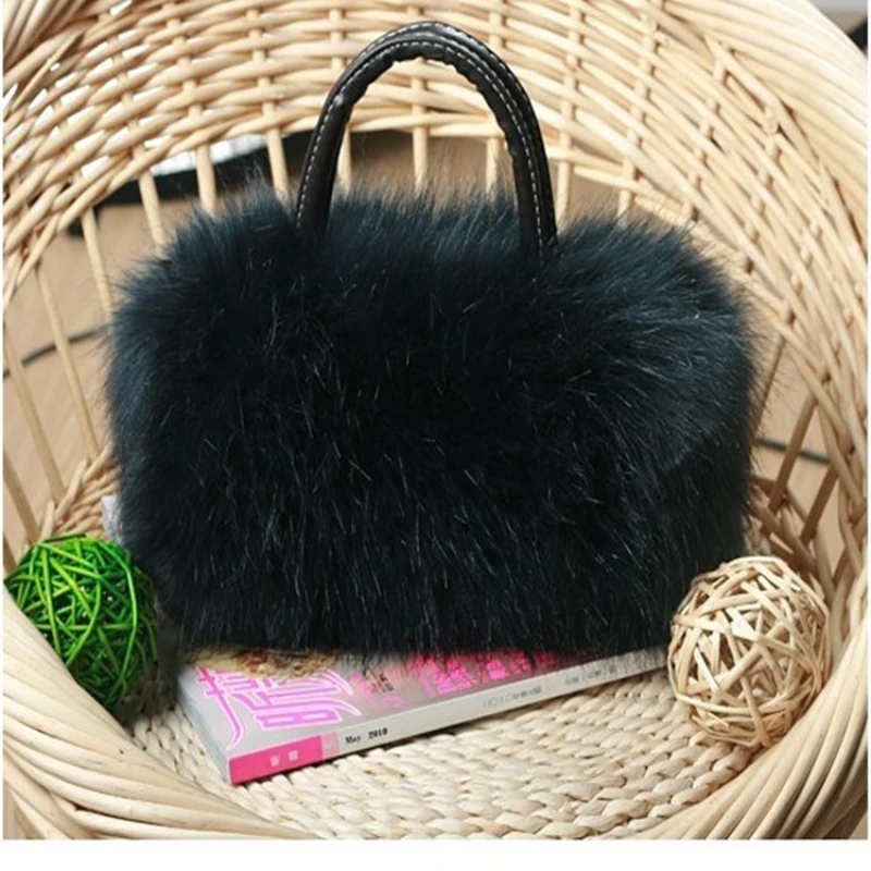 Lady Girl Pretty Cute Faux Rabbit Fur Handbag Shoulder Messenger Bag Tote Fashion Women Long Fur Grass Crossbody Handbags