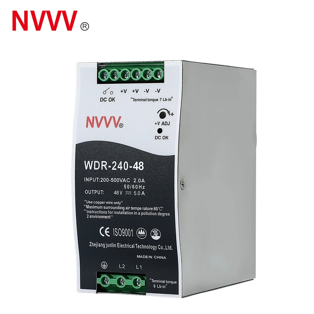 

NVVV WDR-240W High Voltage Power Supply input 200V-500VAC to DC 24V/48V Switching Power Supply