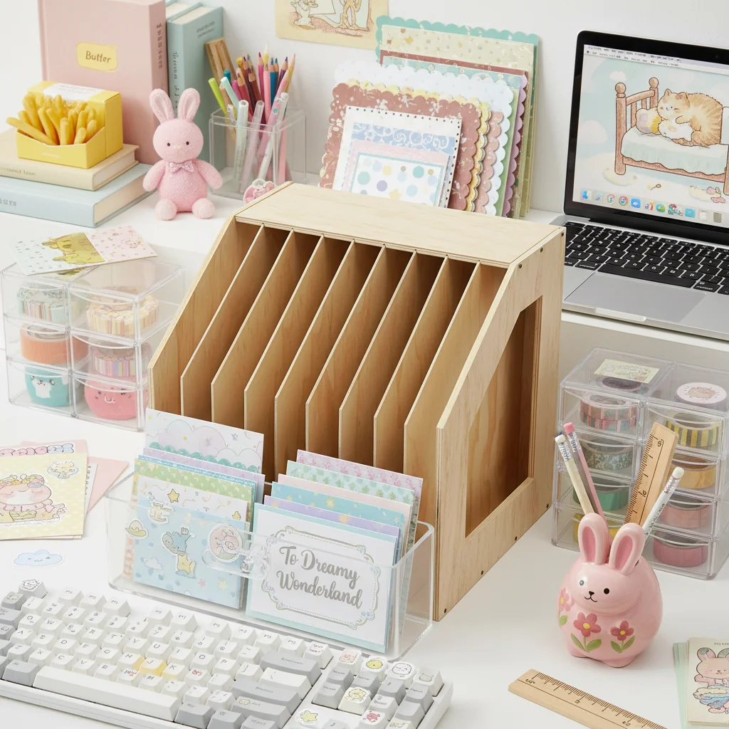 

8 Slots Desktop File Holder , 2-Pack Solid Wood Paper Organizer for Desk, Multi-Slot Storage for Office Home, Wood Color