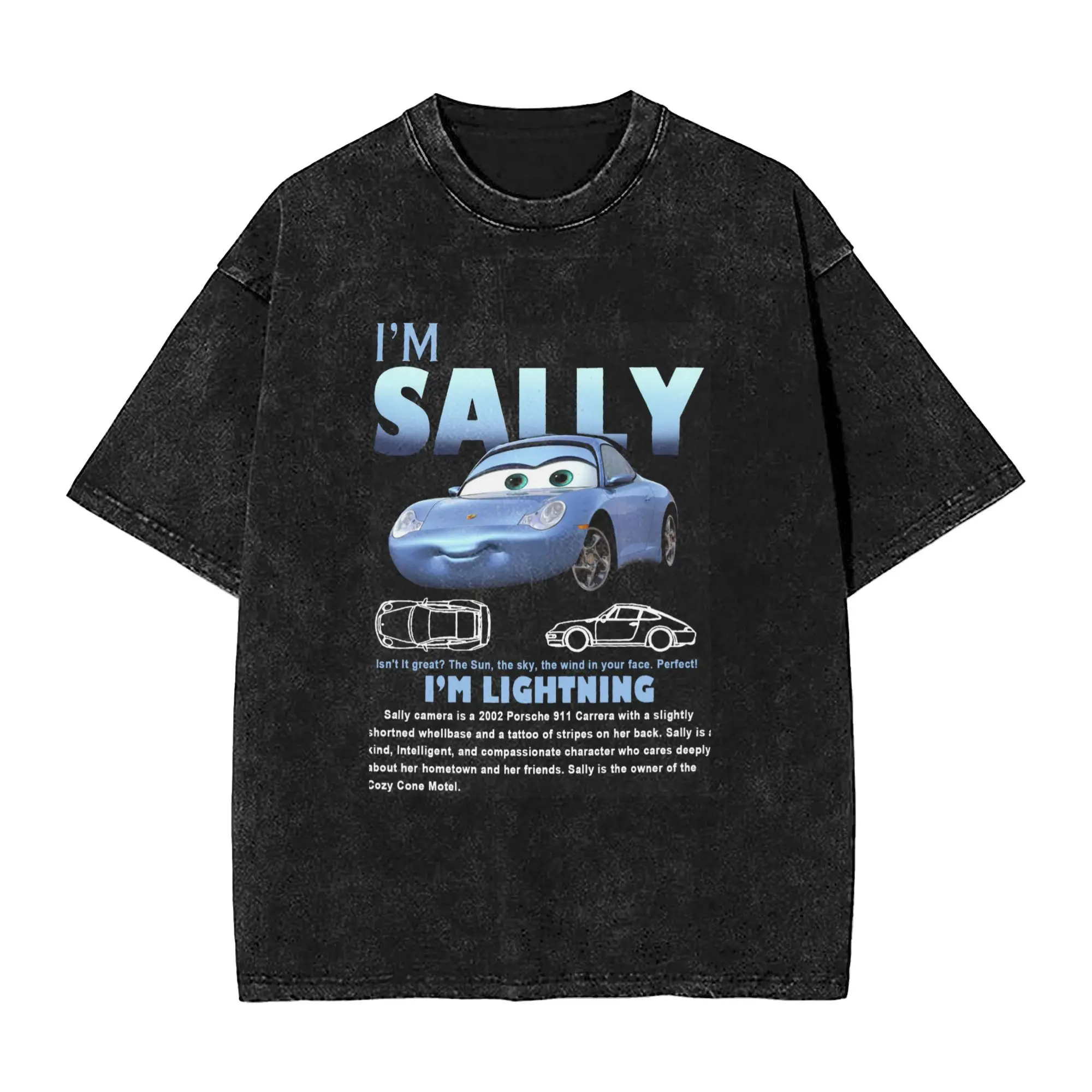 

i'm Sally i'm lightning Mcqueen Washed T Shirts Streetwear Hip Hop Fashion T-Shirts Tees Men Women Cotton Oversize