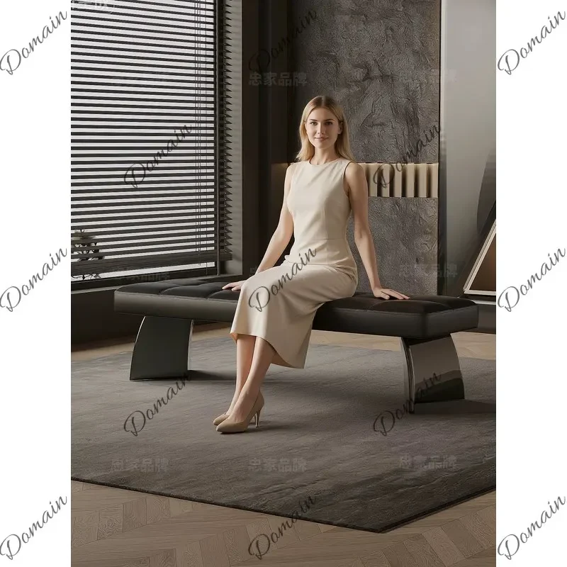 XX Italian Minimalist Genuine Leather Bed Bench Luxury Long Bench For Bedroom End-of-Bed Clothes Storage Dressing Room
