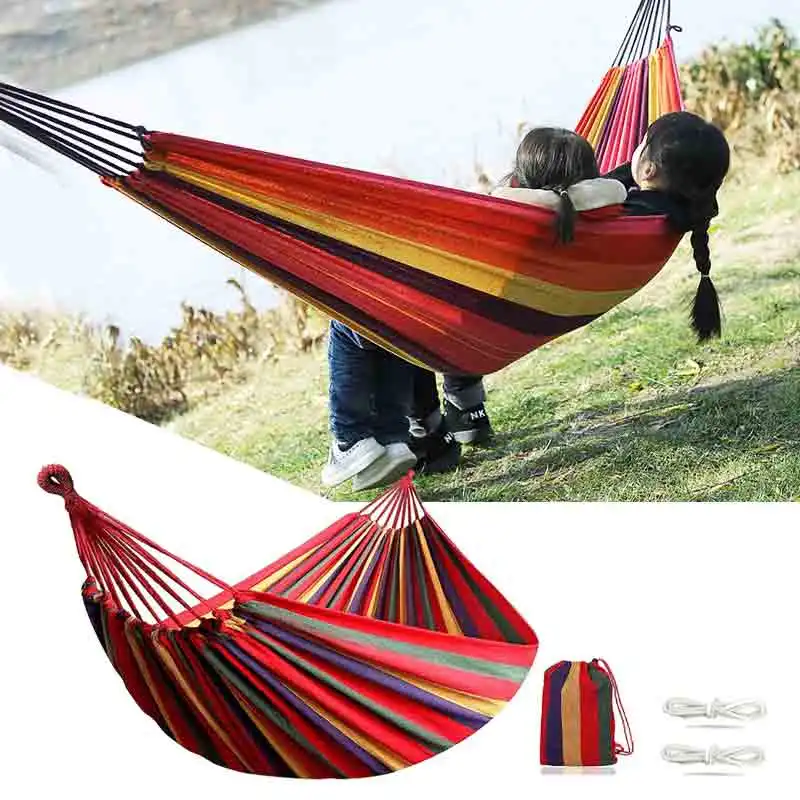 

Single Wide Thick Canvas Hammock Outdoor Camping Backpackaging Leisure Swing Portable Hanging Bed Sleeping Swing Hammock