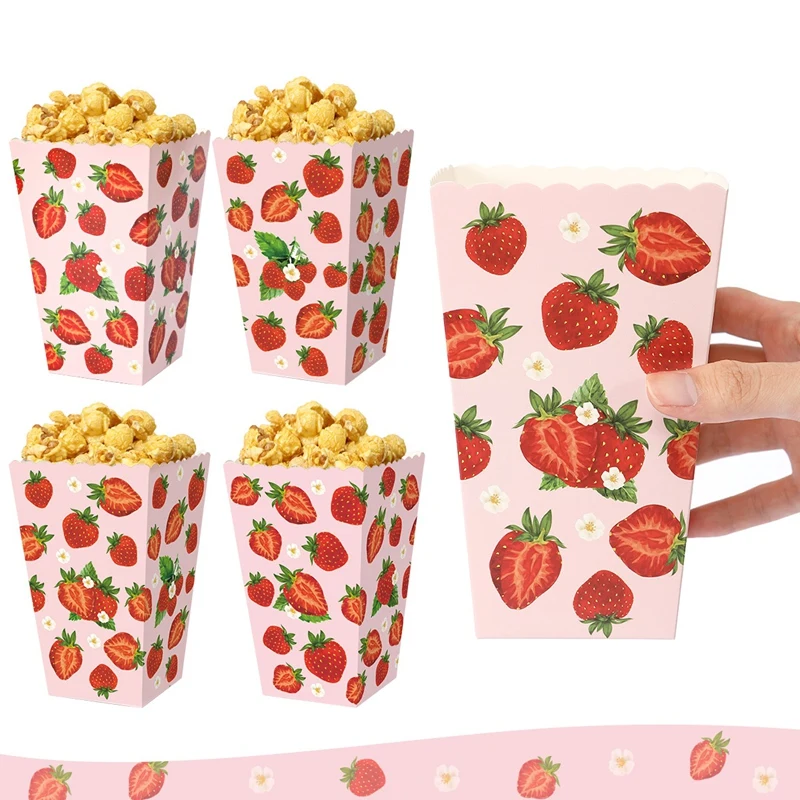 Süße Erdbeer-Popcorn-Box Geburtstagsparty-Dekorationen Kinder Rosa Party-Zubehör Süßigkeiten-Keks-Box Hochzeitsparty-Gastgeschenke