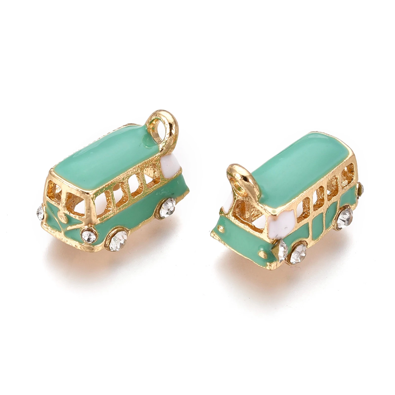 Pandahall 10Pcs Bus Alloy Enamel Pendants With Crystal Rhinestone Metal Charms For Necklace Bracelet Earring Jewelry Making Gift