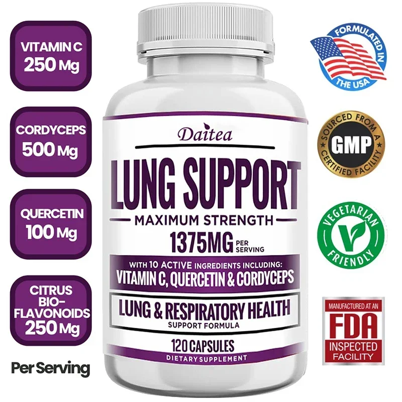 Lung Detox and Cleanse - Lung Support Supplement - with Vitamin C, Quercetin, Mullein Leaf for Respiratory Health