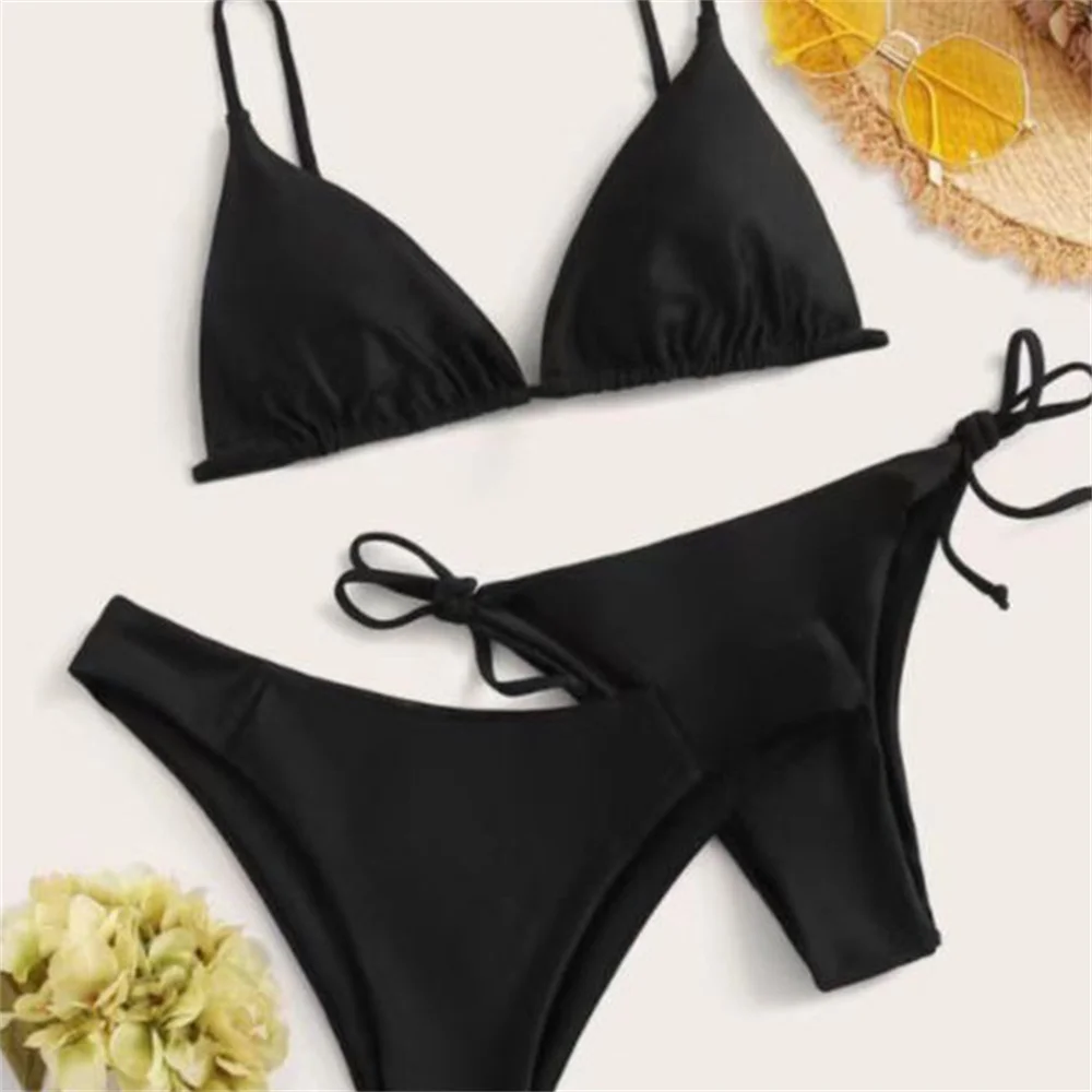 Bikini noir string, maillot de bain extrême, triangle, sexy, ensemble 3 pièces, pour femmes, pour la plage, plus riche