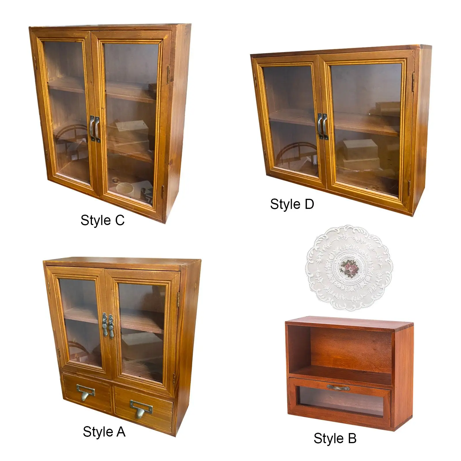 Retro Storage Cabinet Perfume Cosmetics Shelf Small Vintage Rack Cupboard Desk Organizer for Living Room Bedroom Dresser Kitchen view 3