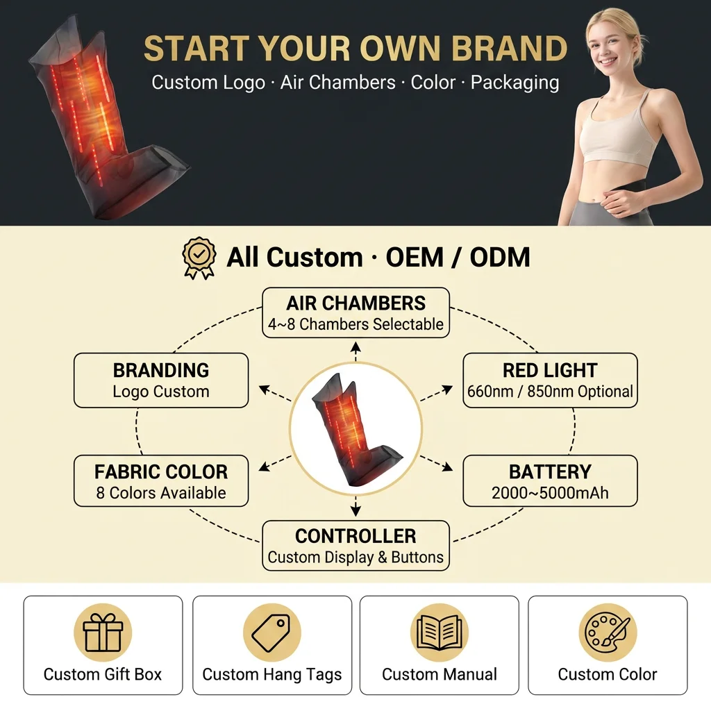 Cordless 510K Air Compression Leg Massager with Red Light LED Heat Recovery Boots for Circulation and Sports Relaxation - view 3