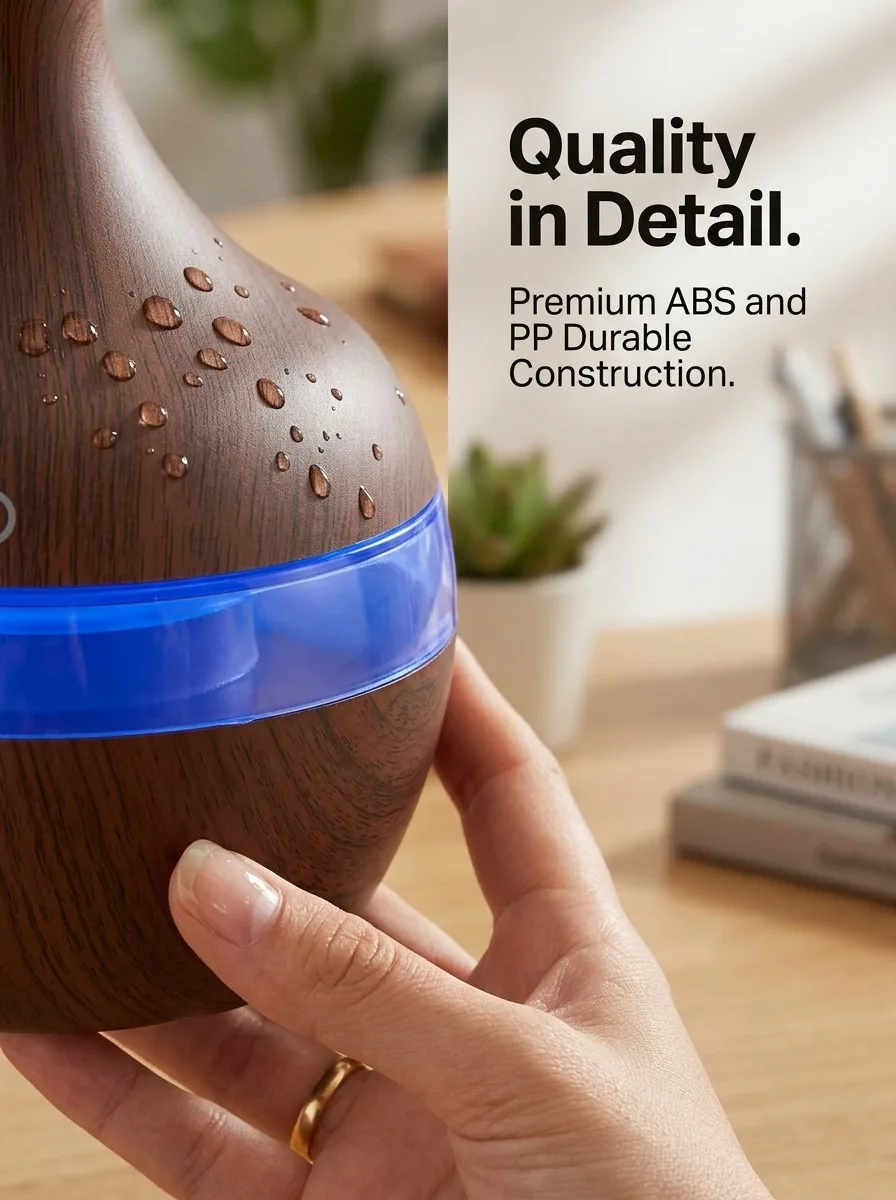 HONSUN Humidifier for Bedroom, 300ml Essential Oil Diffuser with 7-Color LED Night Light, Dark Wood Grain Ultrasonic Cool Mist Humidifier, Portable USB Desktop Aroma Humidifier with 4-Hour Auto Shut-Off, Compact Size for Home Office Spa