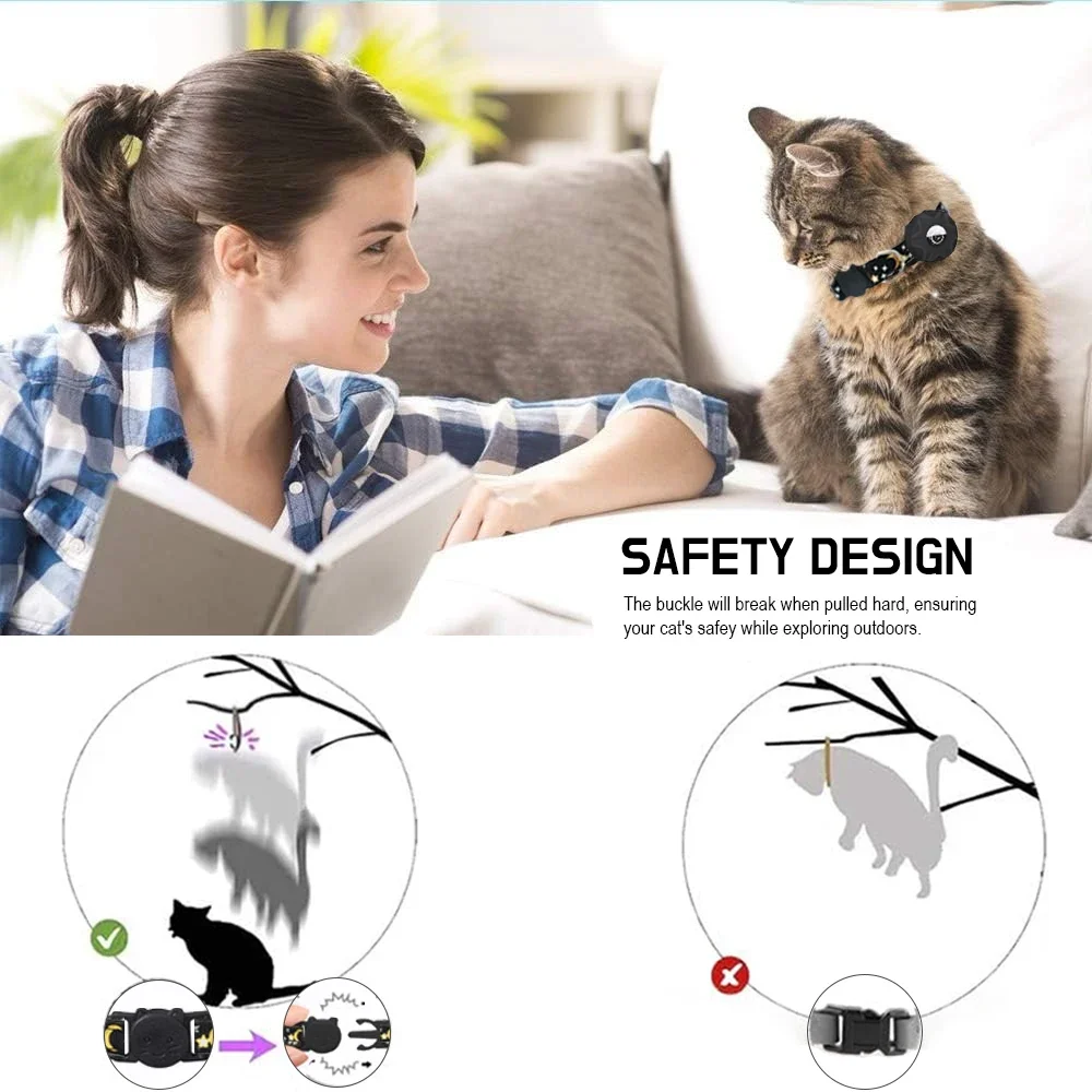 For Apple Tag Cat Collar, Reflective Kitten Collar with Airtag Holder and Bell for Girl Boy Cats,Breakaway Small Dog Collar