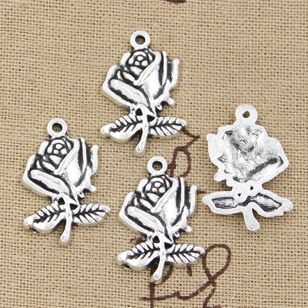 10pcs Charms Flower Rose 25x17mm Antique Silver Color Pendants Making DIY Handmade Tibetan Finding Jewelry