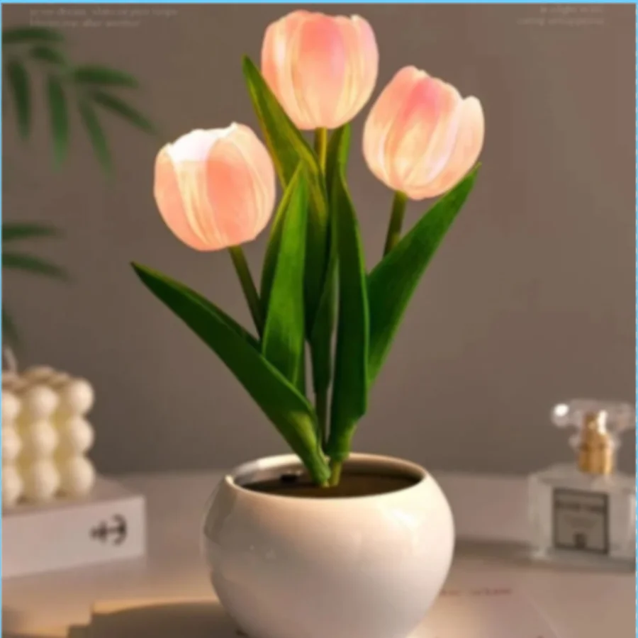 New Tulip Table Lamp Led Bedside Lamp Simulation Flower Bouquet Bedroom Bedside Romantic Atmosphere Birthday Gift Home Decor