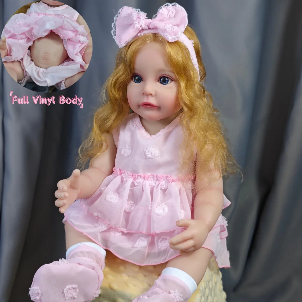 

22-inch 55CM full-body soft rubber simulation baby rebirth doll, hand-transplanted hair, washable baby girl festival gift