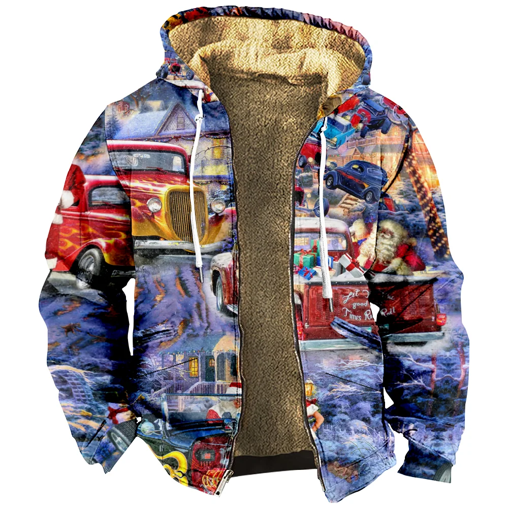 

Christmas Men's Casual Camouflage Sports Sweatshirt Long Sleeve Zipper Hooded Jacket Coat