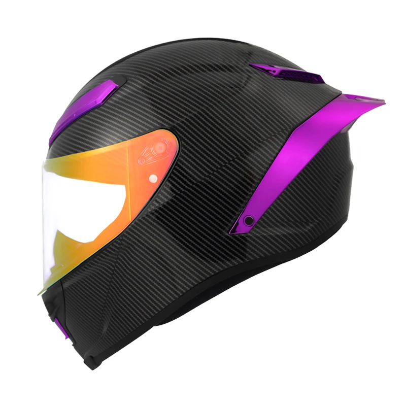 Safety Motorcycle Single Lens Full Face Helmet Women and Men Racing Motocross Helmet Purple Carbon Fiber Helmet ECE Approved