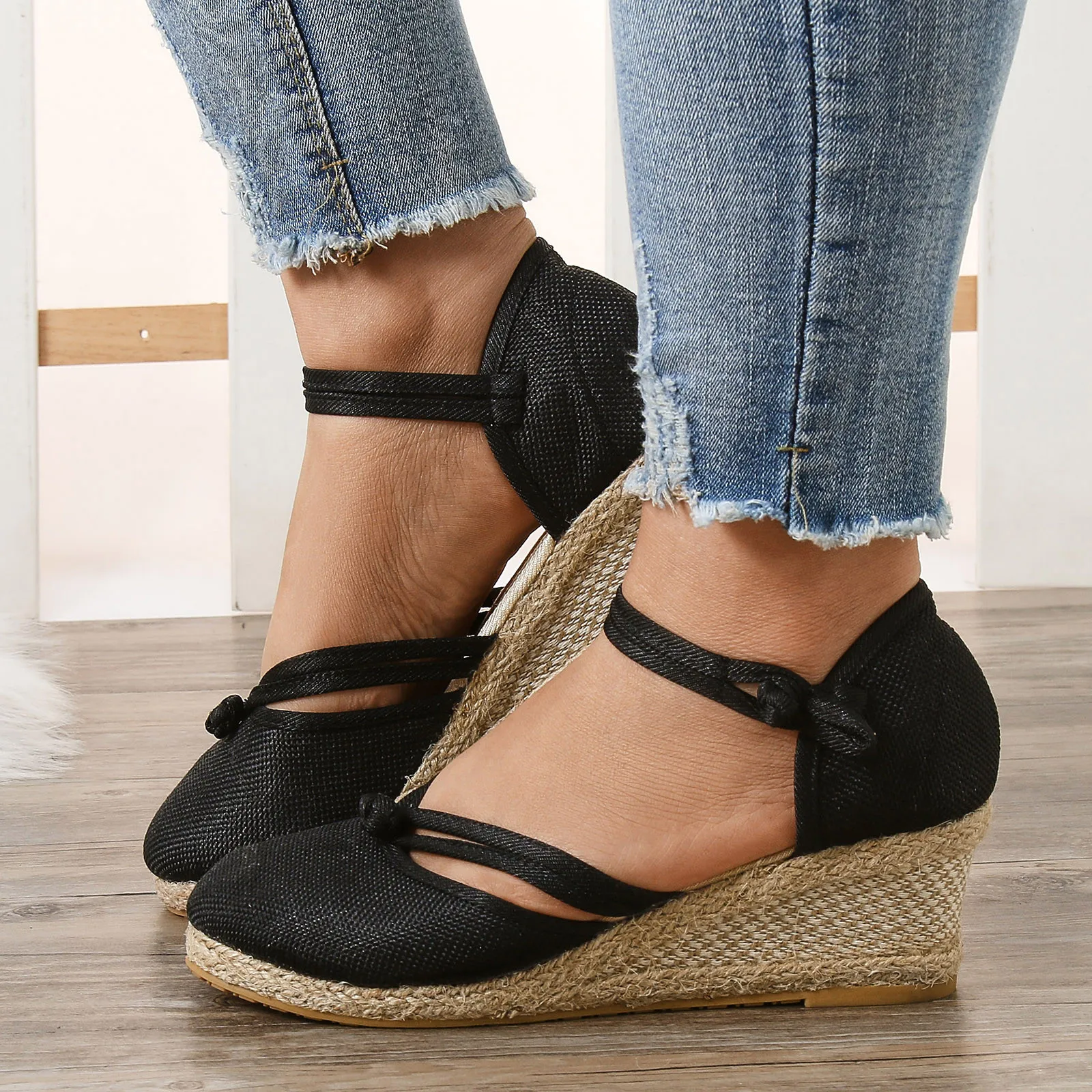 New High Heels Casual Ankle Strap Mixed Color Shoes For Female Ladies Sandals Platform Women Shoe Summer Wedges Espadrille 2024