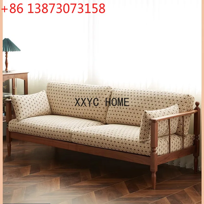 

Диван «ласточкин хвост», скандинавский диван из массива черного ореха, маленькая квартира, двойная тройная комбинация для гостиной, североамериканский кантри