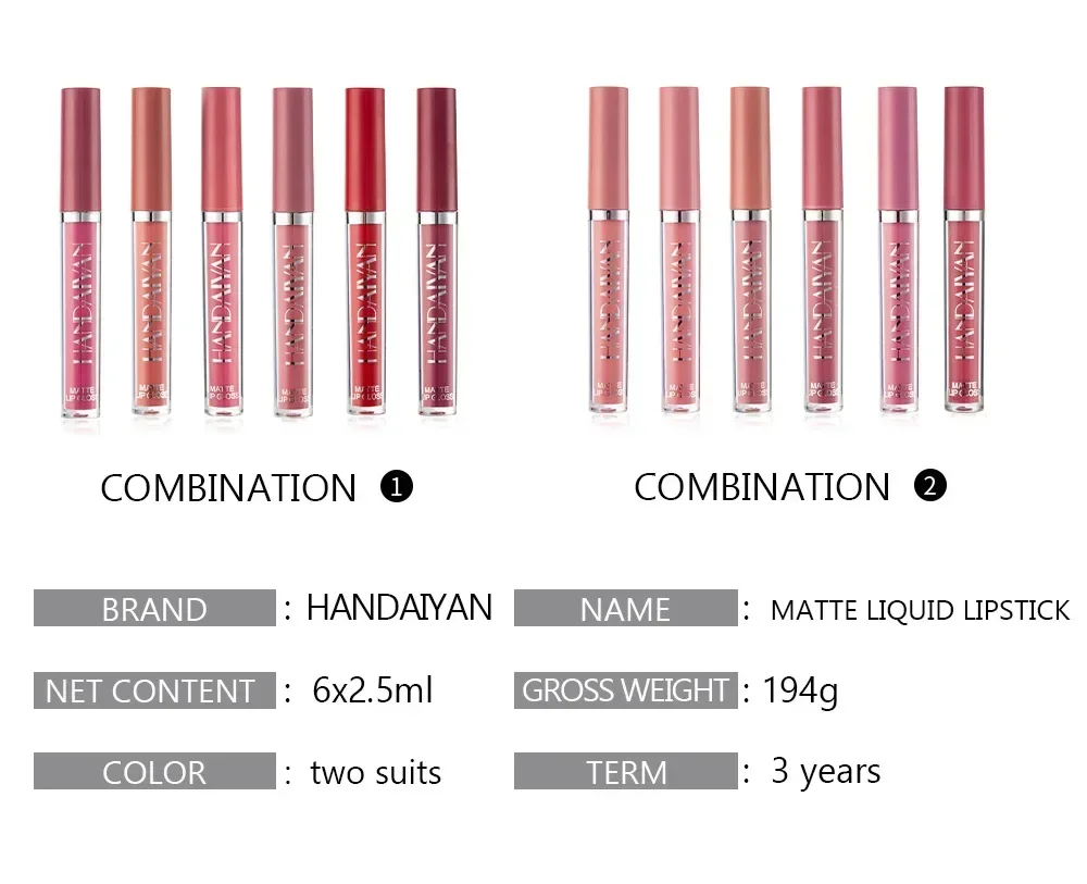 6 pz/scatola Kit rossetto Sexy Long Lasting Liquid Lipstick Glaze Set antiaderente Cup Waterproof Beauty Makeup per le donne Maquiagem