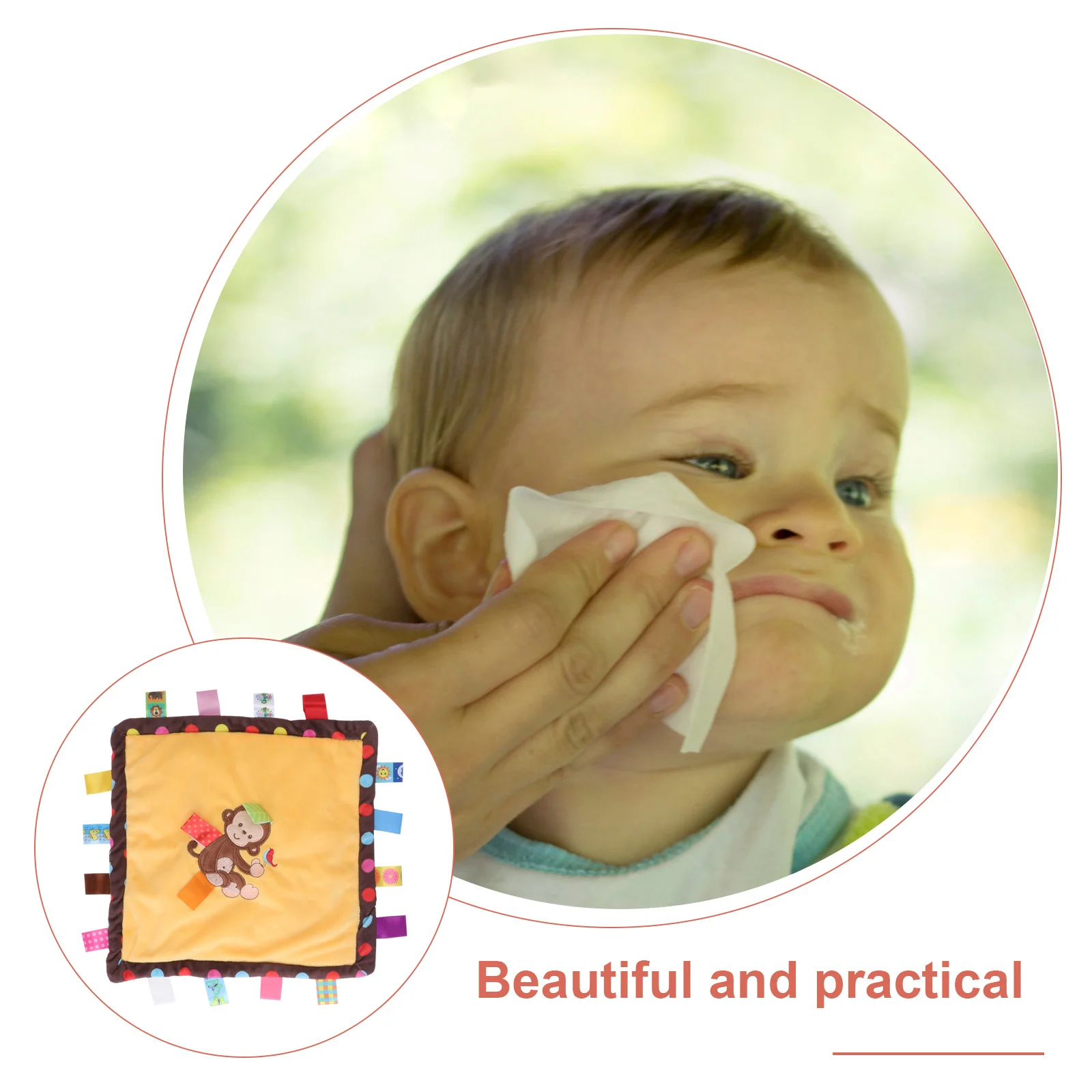 Panno per dentizione scimmia realizzato in cotone premium 16 etichette interattive Panno da masticare per bambini per lenitivo ed esplorazione Cura dentale infantile