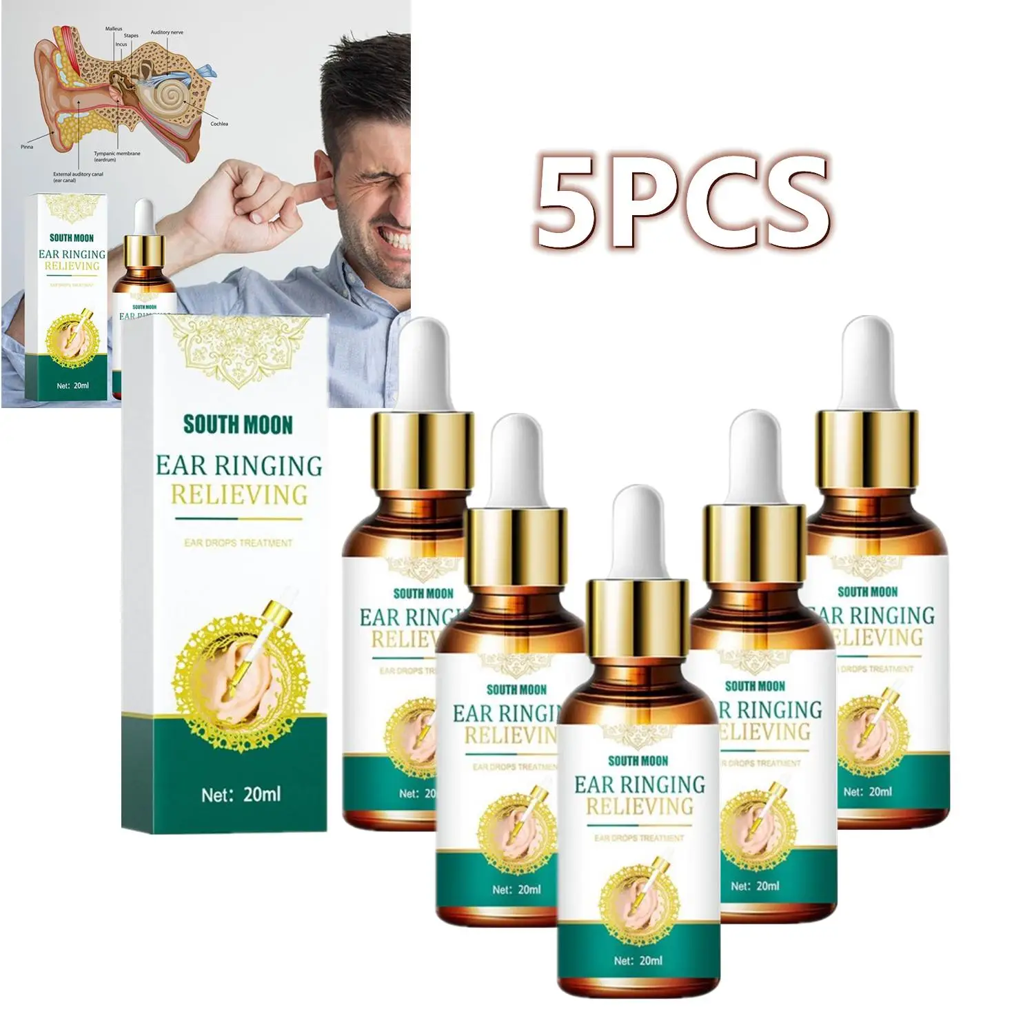 5PCS 20ml Ear squing Relieving Drops Treatment Ear Hard Hearing acufene sintomi mal d'orecchie alleviare la salute dell'orecchio detergente per le orecchie