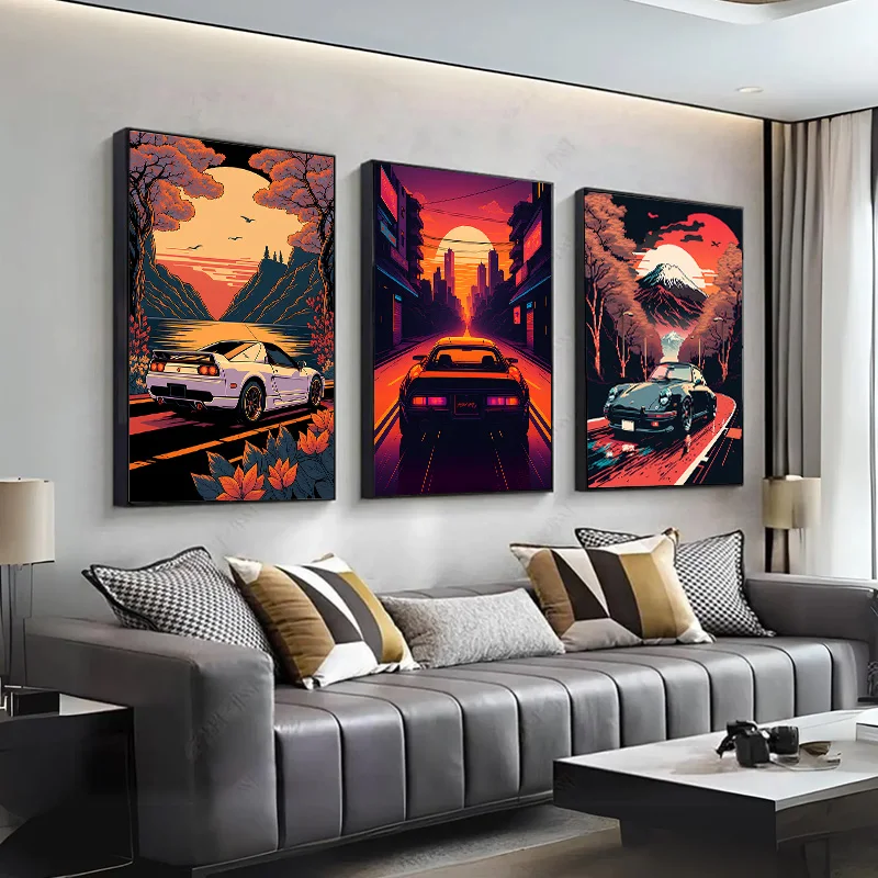 Japanese Retro Car Poster Cyberpunk Trend Print Art Racing Wall Art Wall Decoration Painting Home Decor for Bedroom Living Room