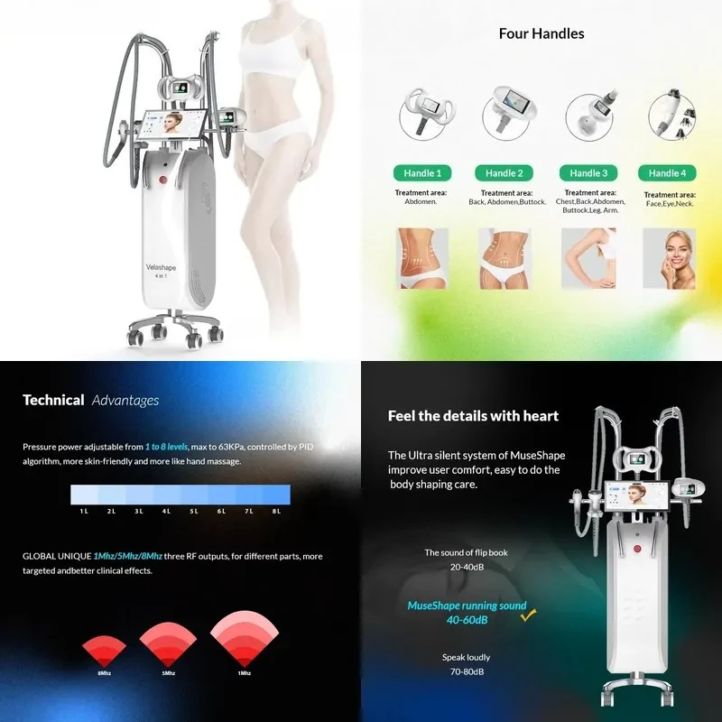 Masajeador Corporal Profesional V10 con 4 Manijas, Cavitación al Vacío y Rodillos para Moldear el Cuerpo, Apto para Todo Tipo de Piel