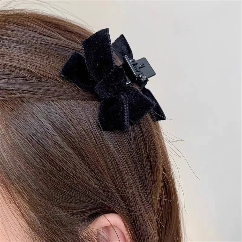 2pcs Black Velvet Bow Side Bangs Hairpin For Women Princess Head Grab Hair Claws Headdress Hair Clips Girl's Hair Accessories