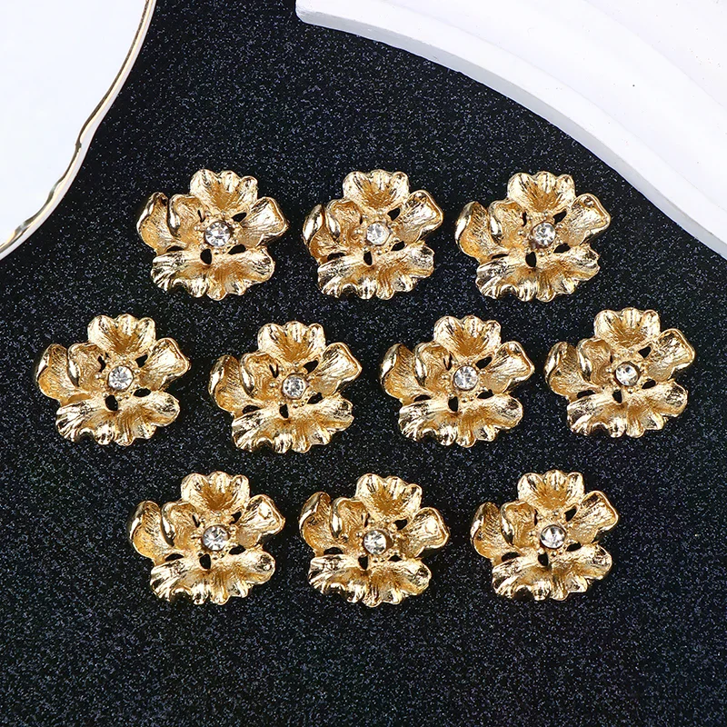 

10Pcs Alloy Rhinestone Flower For DIY Jewelry Handmade Craft Making For Hairpin Clothing Bag Decor Accessories