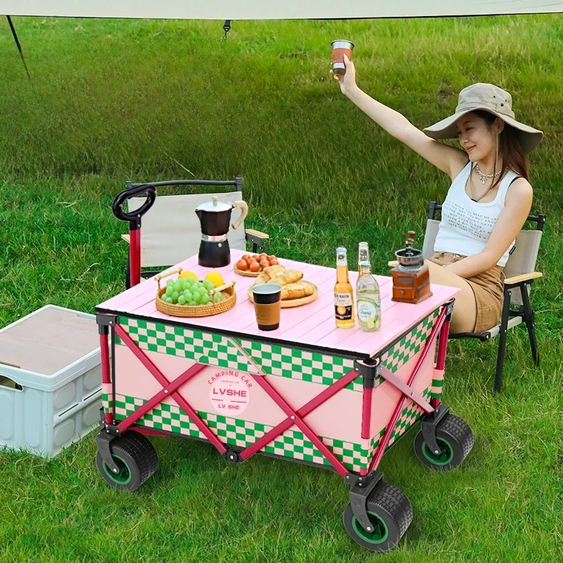 ‌Foldable Camping Wagon with Reclining Seat - Heavy Duty 4-Wheel Cart for Kids, Picnic & Market Stalls, Brake System Included