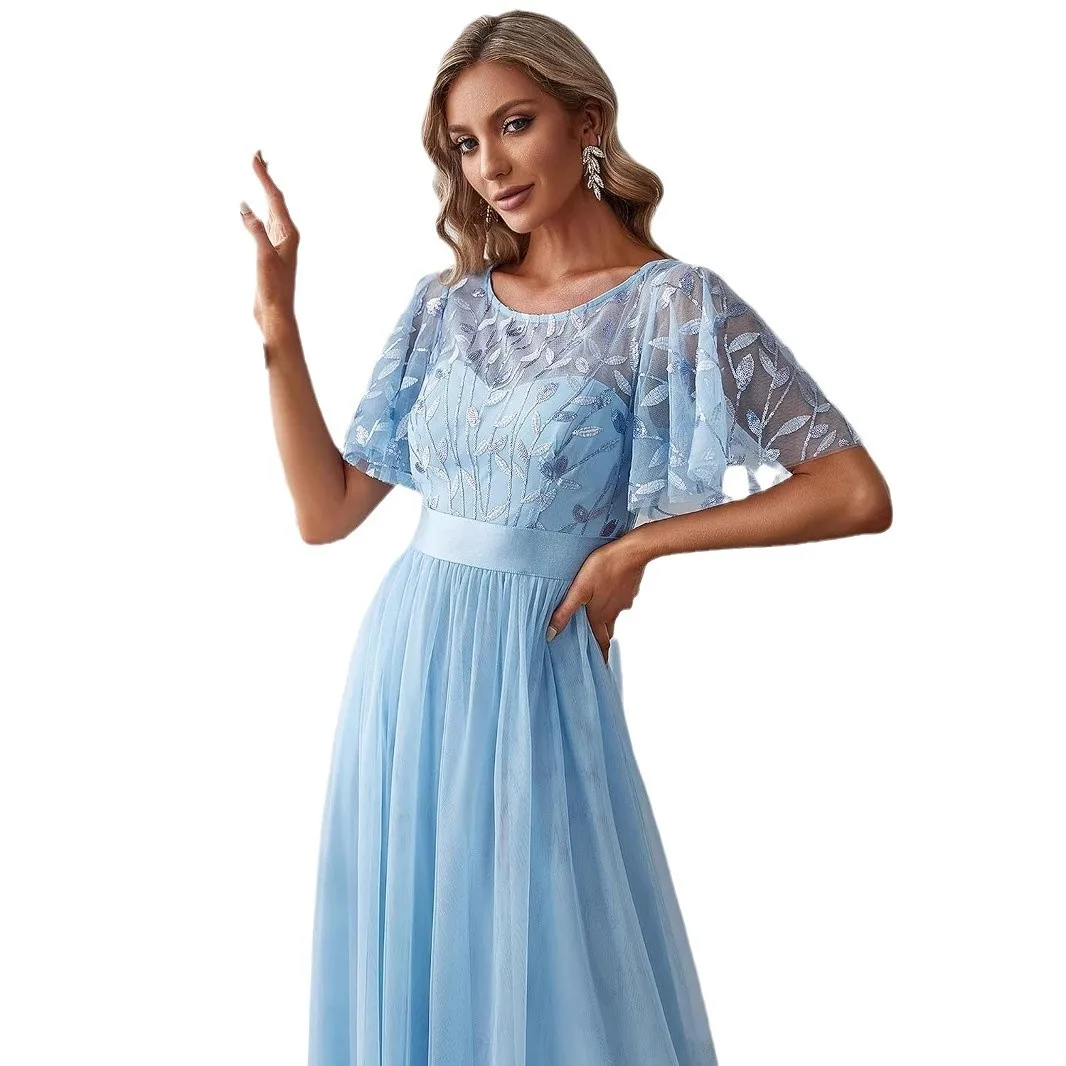 Customized Elegant Women's Evening Dresses Ruffles Sleeves Sequin Embroidery Mother of The Bride Dress A-line vestidos de gala