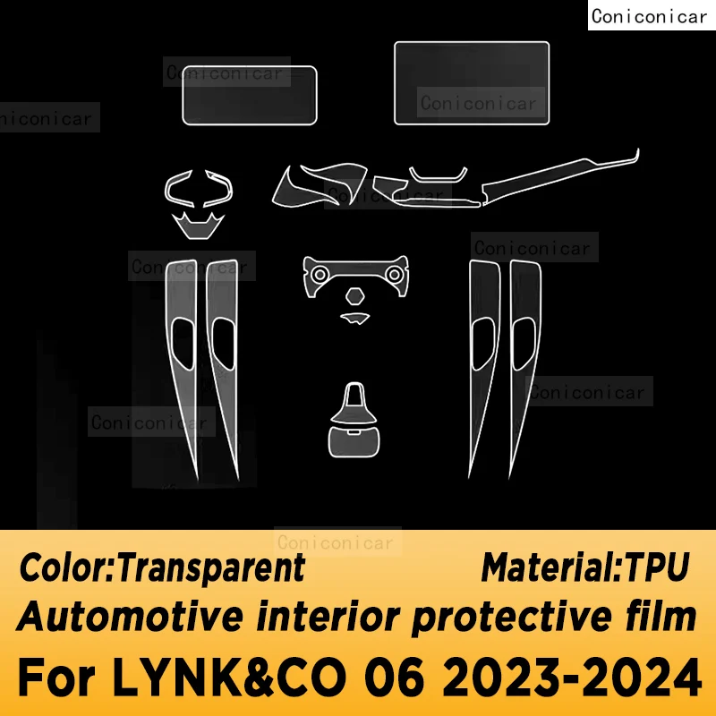 For LYNK&CO 06 2023 2024 LYNK CO Gearbox Panel Dashboard Navigation Automotive Interior Protective Film TPU Anti-Scratch Sticker