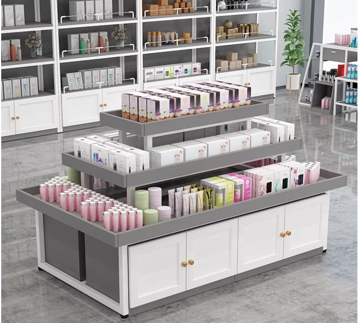 Display cabinets, samples, supermarket stacking heads, flow tables, mother and baby store shelves