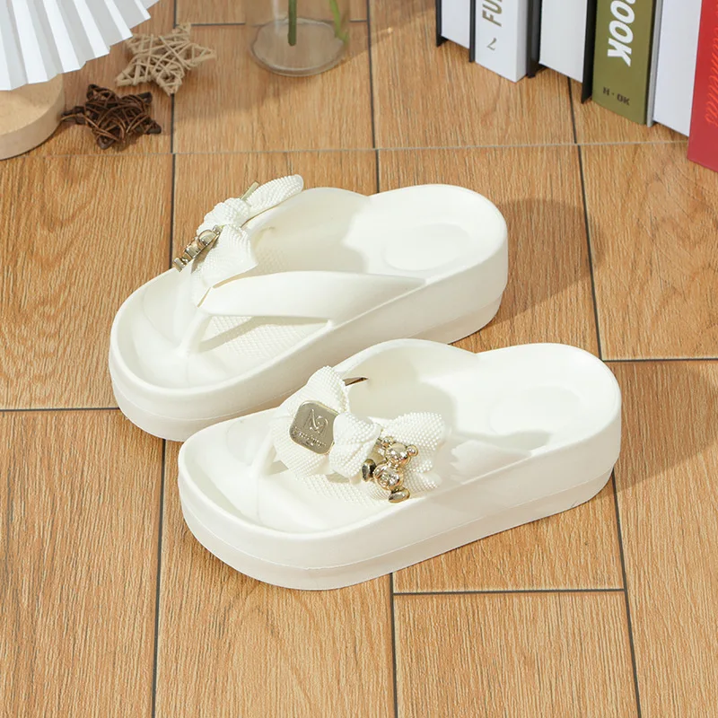 2023 New Summer Women's Chunky Sandals High Heel Flip Flop Sandals Bow Platform Summers Sandals