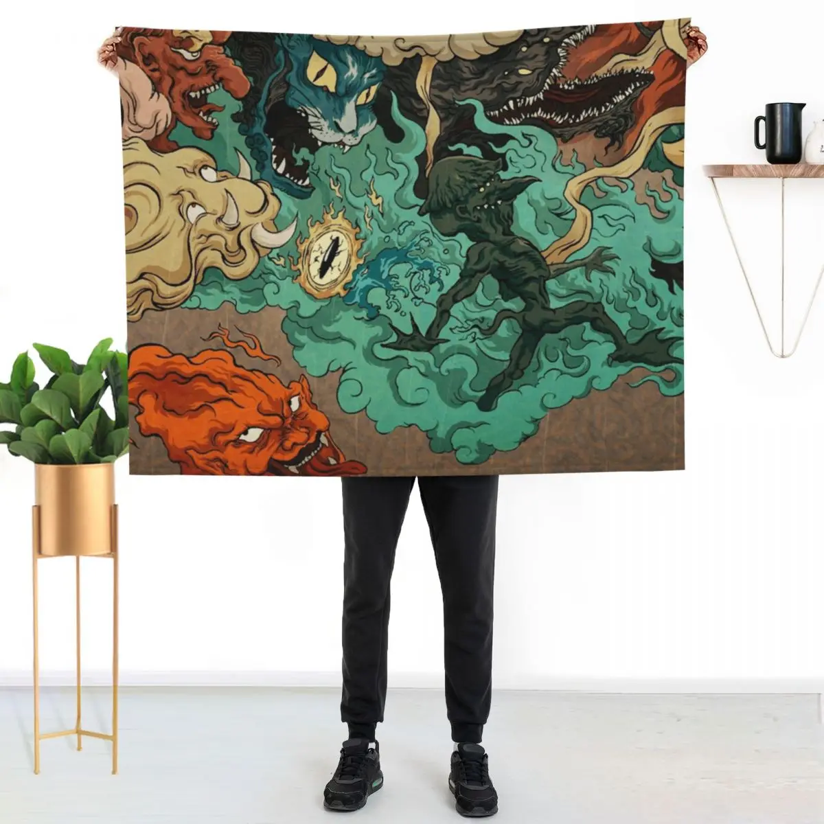 

Vintage Japanese Kaiju Throw Blanket Warm Accent Blanket for Living Room Decoration