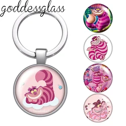 Alice's Adventures Cheshire cat glass cabochon keychain Bag Car key chain Ring Holder Charms keychains gift