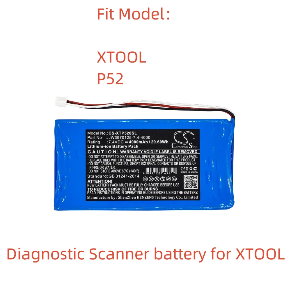 

Li-ion Diagnostic Scanner battery for XTOOL.7.4V,4000mAh,P52,JW3970125-7.4-4000